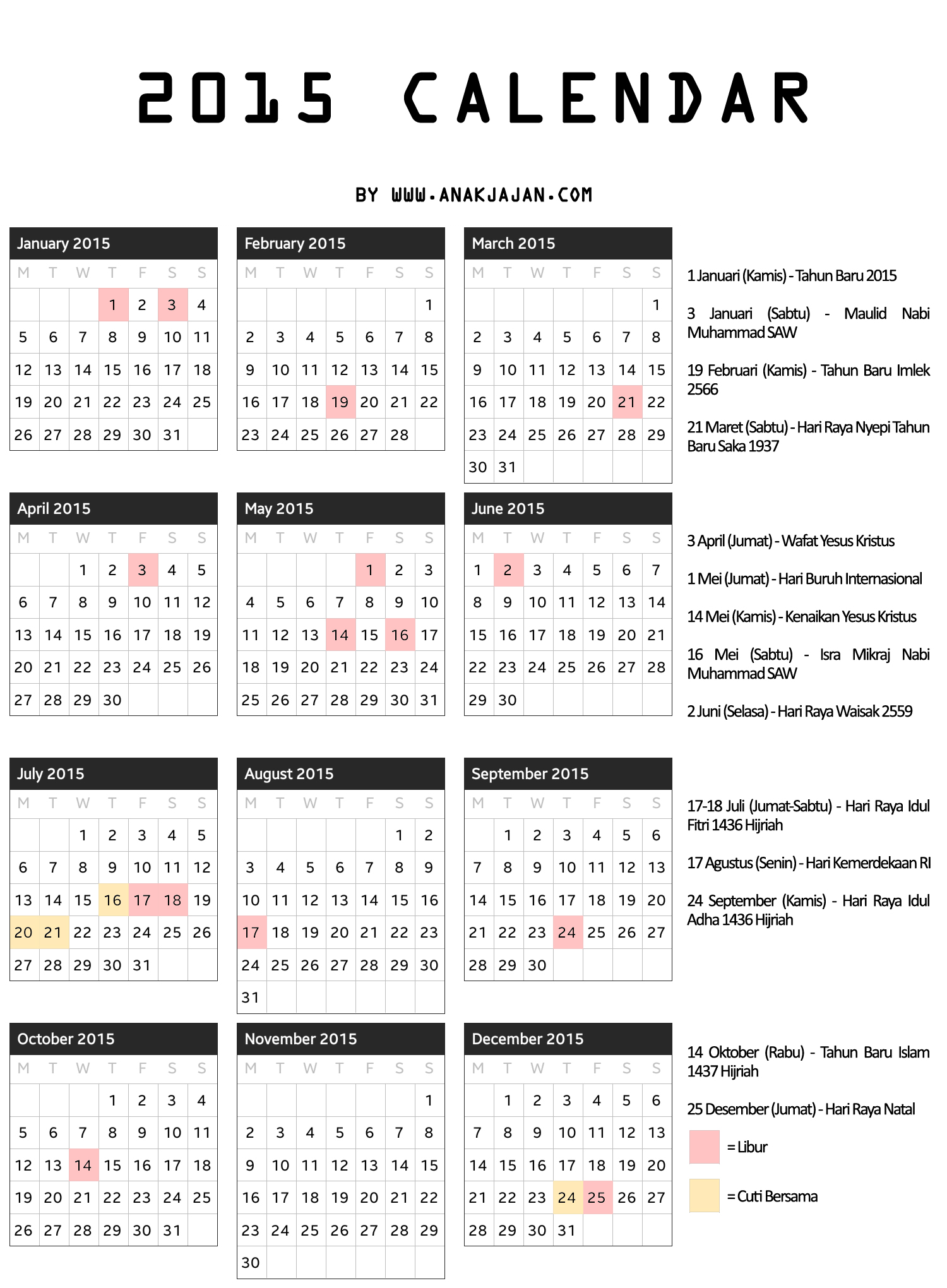Calendar With Holidays 2015 Pictures Images