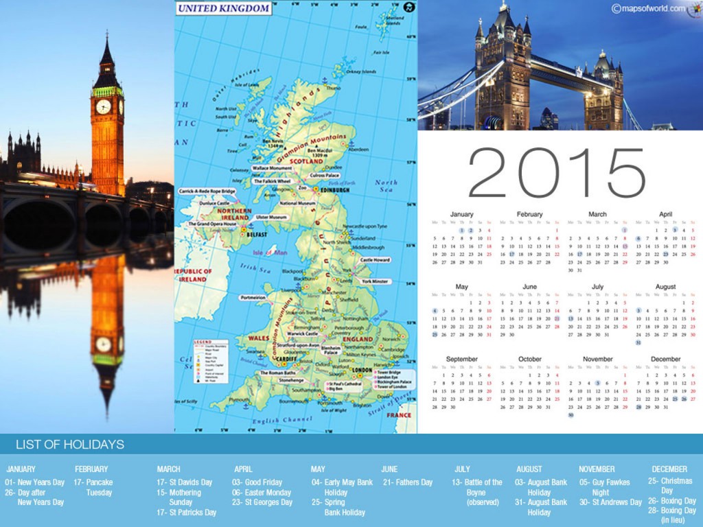 Calendar with Holidays 2015 (sorted by country)