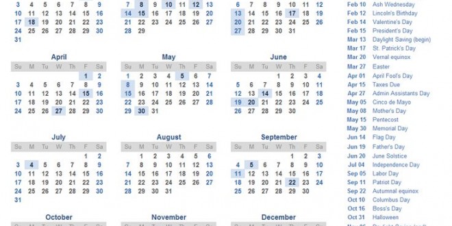 Calendar With Holidays 2016